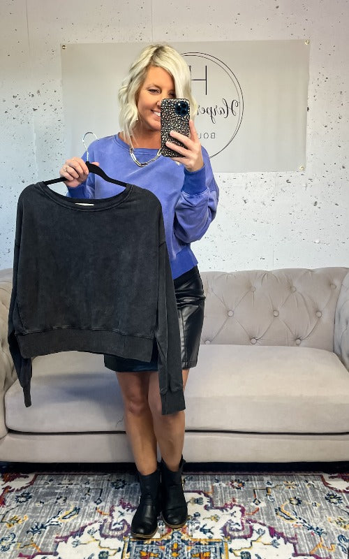 Mason Cropped Sweatshirt - Blue - Harper Renae Boutique