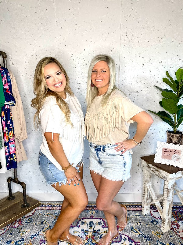 Wild Thang Fringe Tee - Off White - Harper Renae Boutique