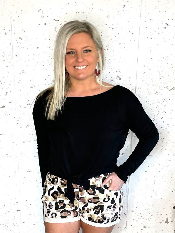Aztec Basic Long Sleeve Top - Black