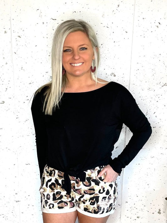 Aztec Basic Long Sleeve Top - Black