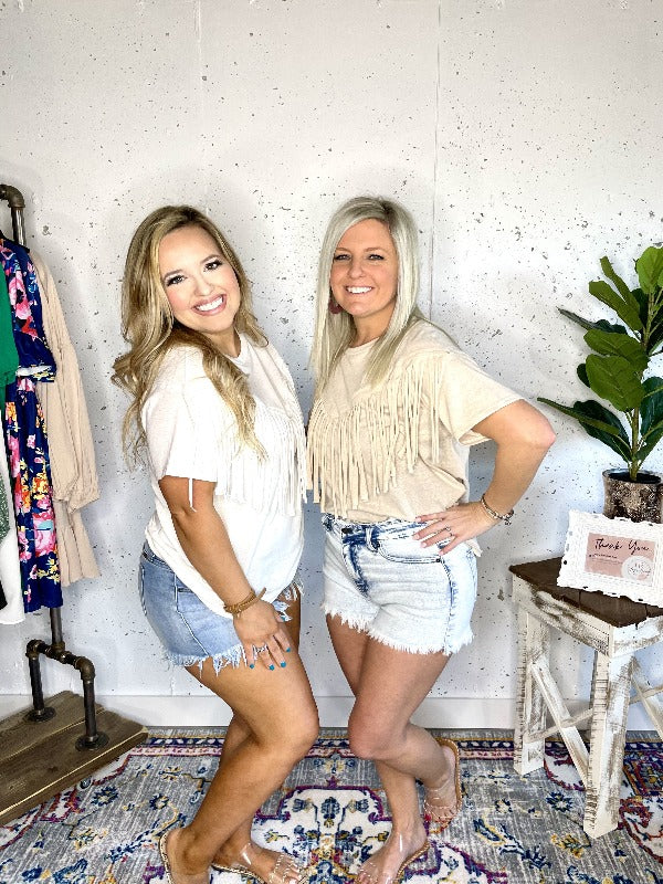 Wild Thang Fringe Tee - Taupe - Harper Renae Boutique