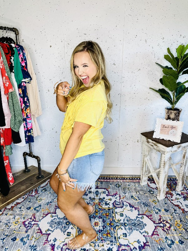 Wild Thang Fringe Tee - Yellow - Harper Renae Boutique