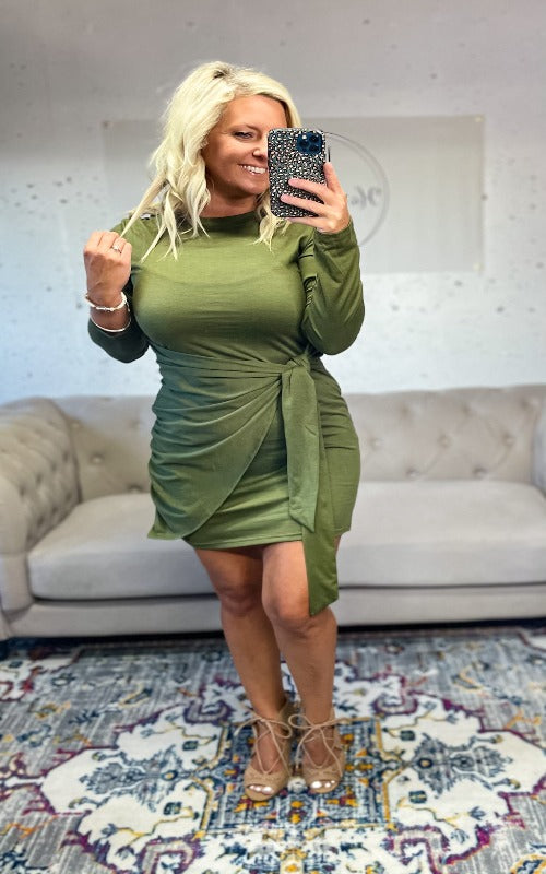 Wrapped Up In Love Dress - Olive - Harper Renae Boutique