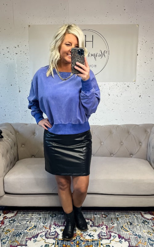 Mason Cropped Sweatshirt - Blue - Harper Renae Boutique