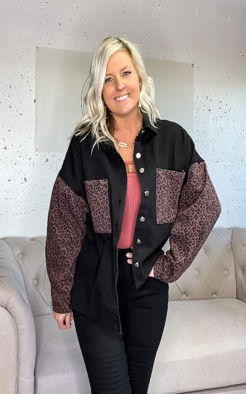 Dakota Denim Leopard Jacket - Harper Renae Boutique