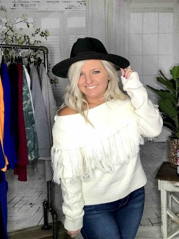 Festive Fringe Sweater - Cream - Harper Renae Boutique