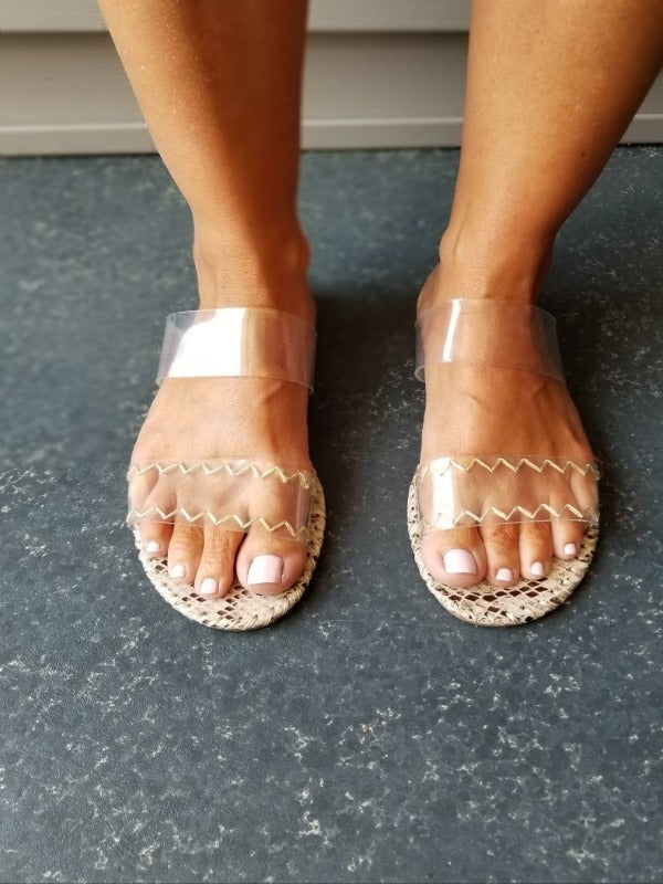 Clearly Cute Sandals - Snake - Harper Renae Boutique