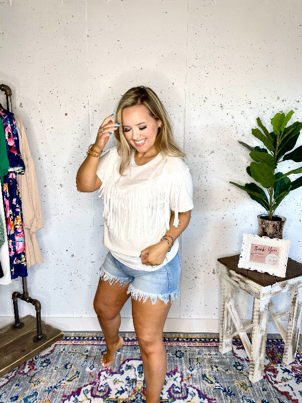 Wild Thang Fringe Tee - Off White - Harper Renae Boutique