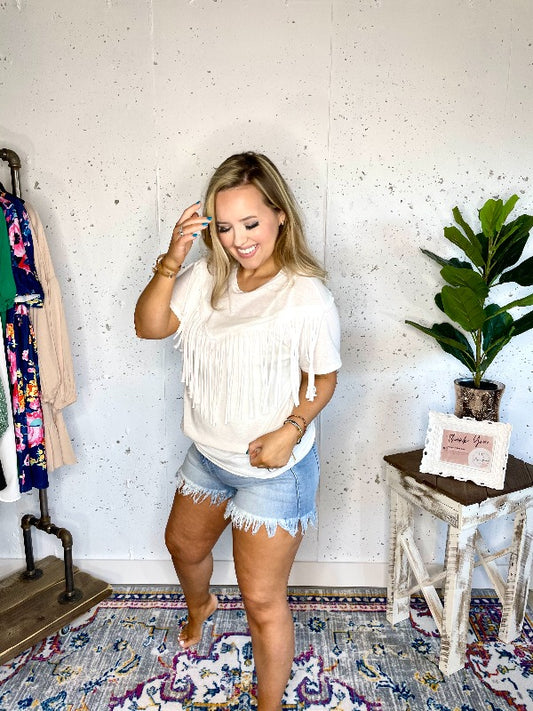 Wild Thang Fringe Tee - Off White - Harper Renae Boutique