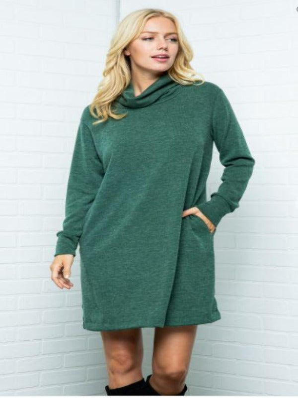 Chilly Nights Sweater Dress - Hunter Green - Harper Renae Boutique