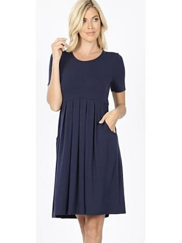 Emma Pleated Dress - Navy - Harper Renae Boutique